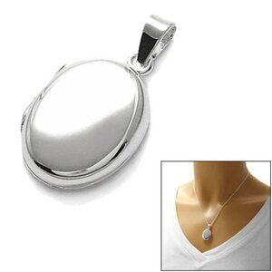 POLISHED STERLING SILVER ENGRAVABLE FLAT OVAL LOCKET. AVAILABLE IN 3 SIZES.